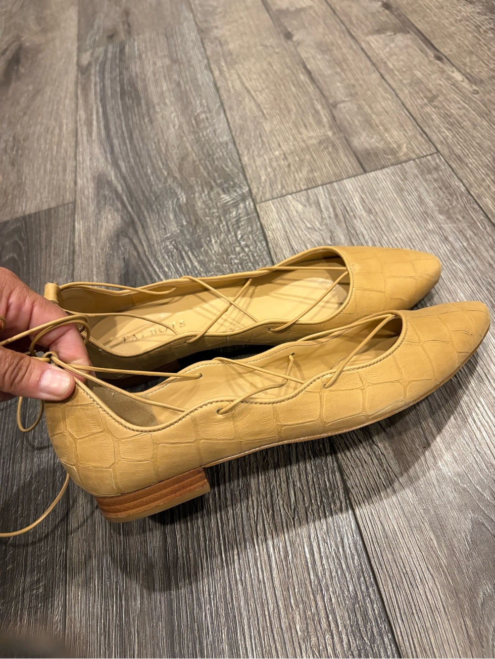 Tan Talbot’s Croc-Embossed Lace-Up Flats - Women
